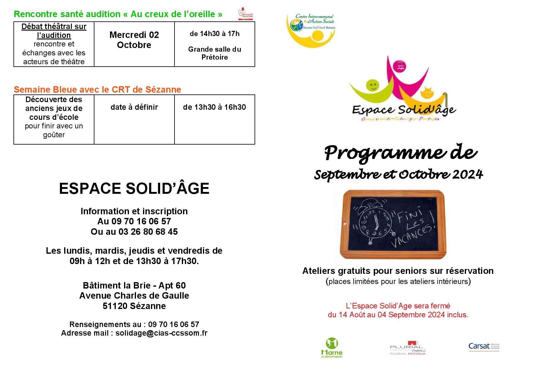 Programme de rentrée Espace Solid'âge